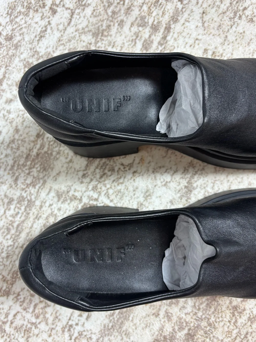 UNIF Black Leather Flex Platform Slip On Shoe Size 11